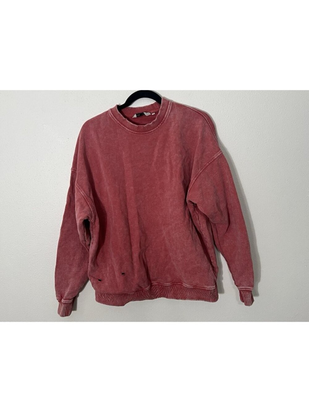 Free People Falling Forward Snow Washed Destroyed Crew Sweatshirt Size Small Red